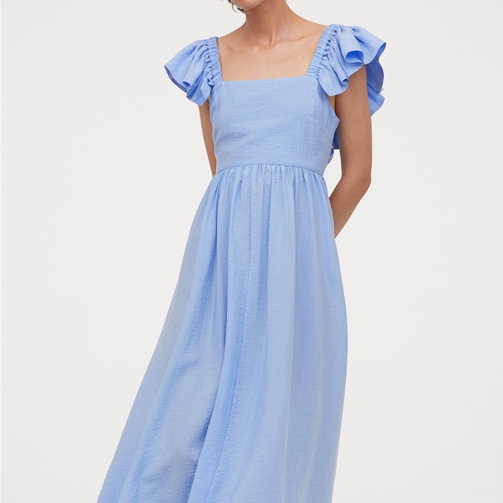 H&M Light Blue Ruffle Sleeve Maxi Dress